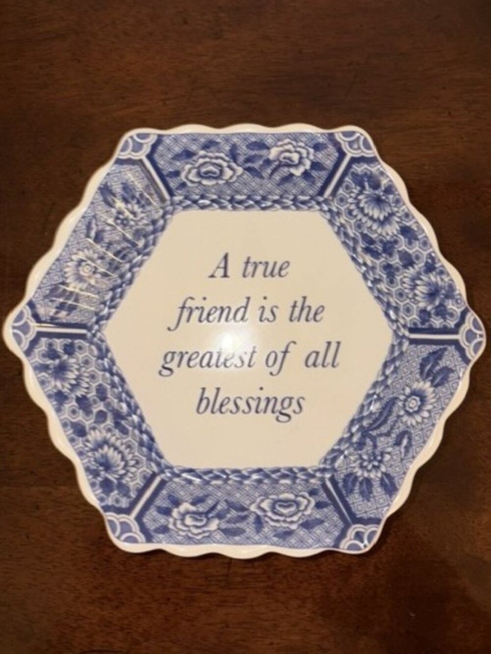 Spode Blue Room "Mementos" True Friend porcelain trinket tray, "A True Friend Is
